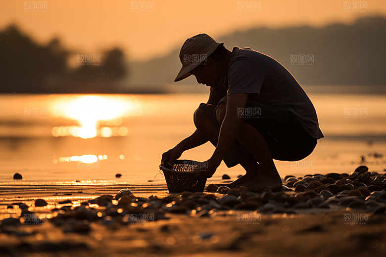 海边赶海滩涂礁石摄影图