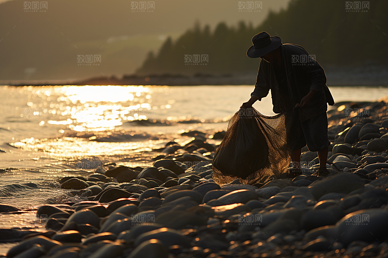 海边赶海滩涂黎明摄影图