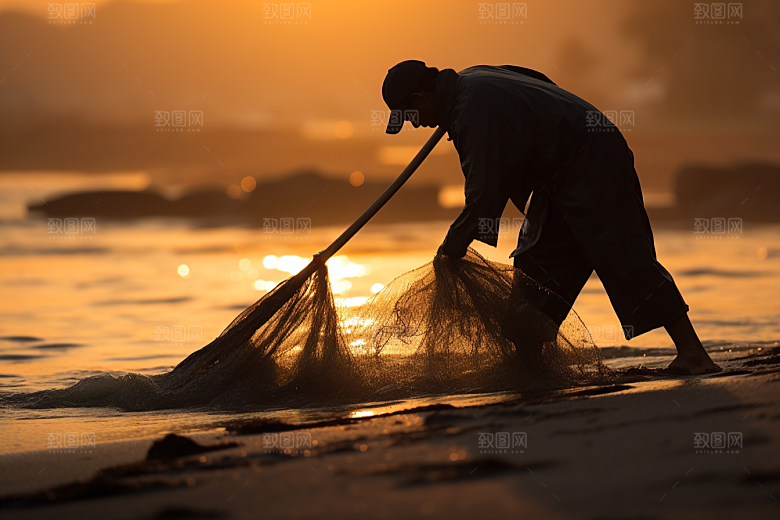 海边赶海礁石余晖摄影图