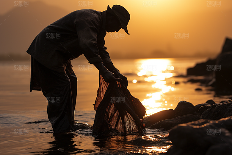 海边赶海落潮海滩摄影图