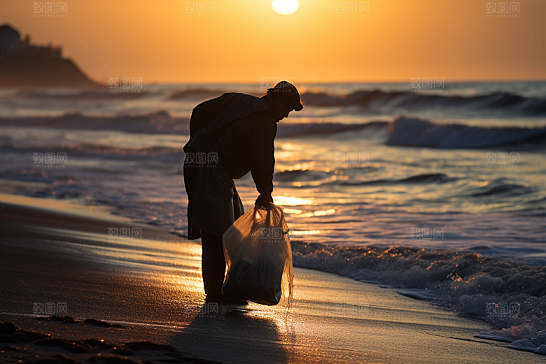 海边赶海海滩落日摄影图