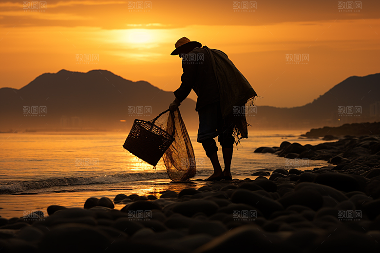 海边赶海礁石落潮摄影图