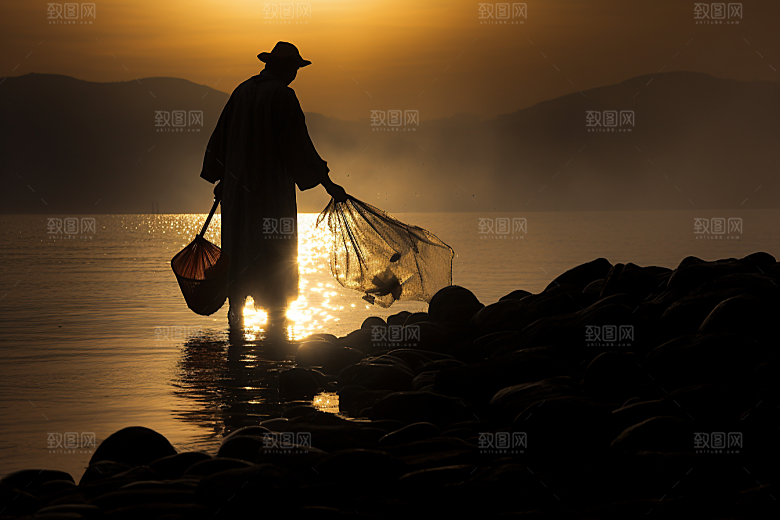 海边赶海捕捞落潮摄影图