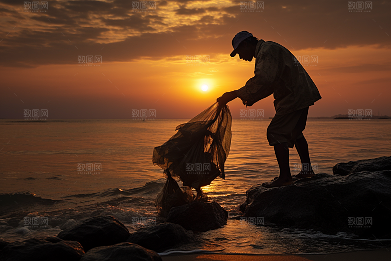 海边赶海海滩黎明摄影图