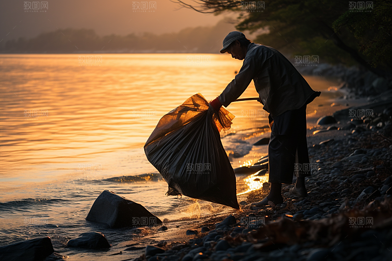 海边赶海海滩落日摄影图