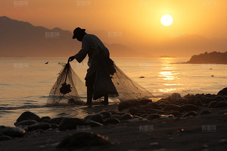 海边赶海滩涂黎明摄影图