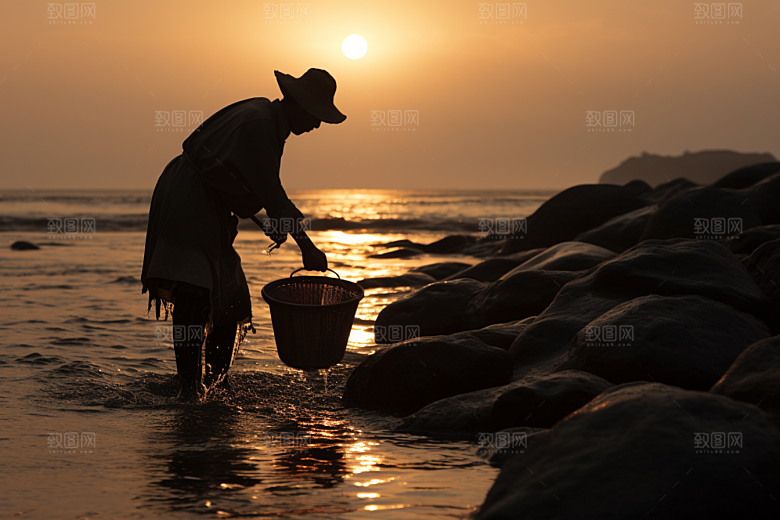 海边赶海礁石高清摄影图