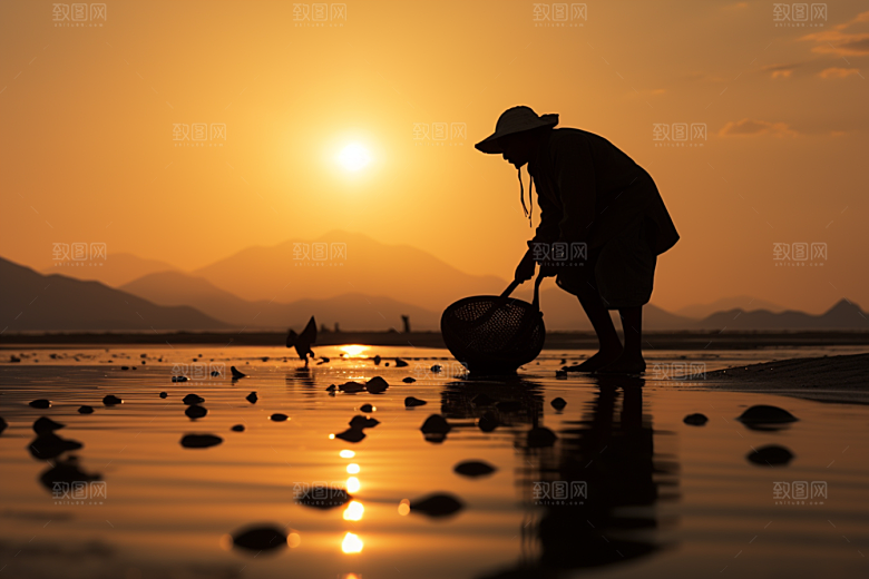 海边赶海落潮潮汐摄影图