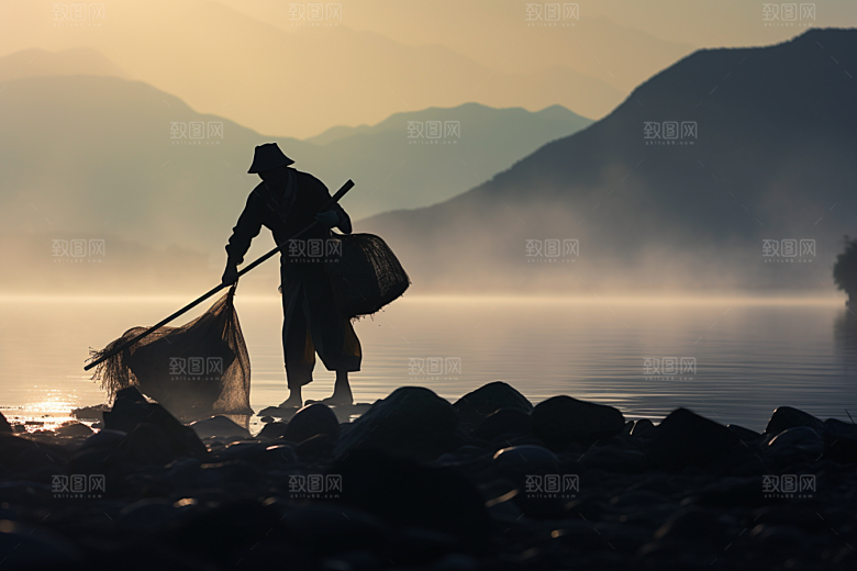 海边赶海滩涂清晨摄影图