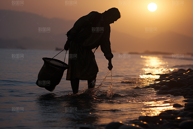海边赶海落潮潮汐摄影图