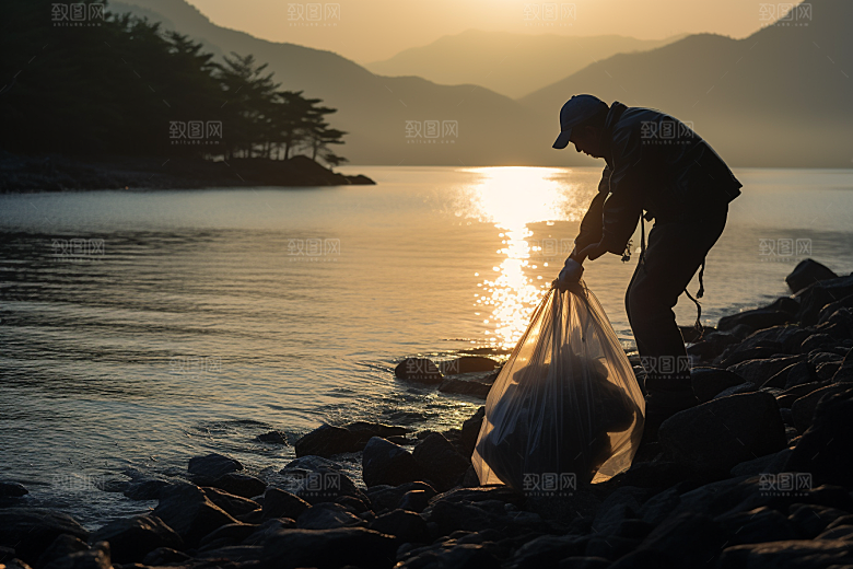 海边赶海黎明夕阳摄影图
