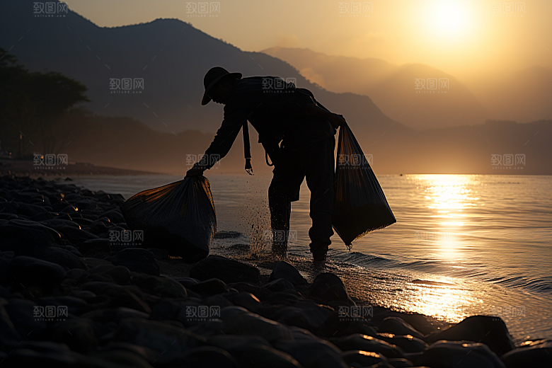 海边赶海清晨捕捞摄影图