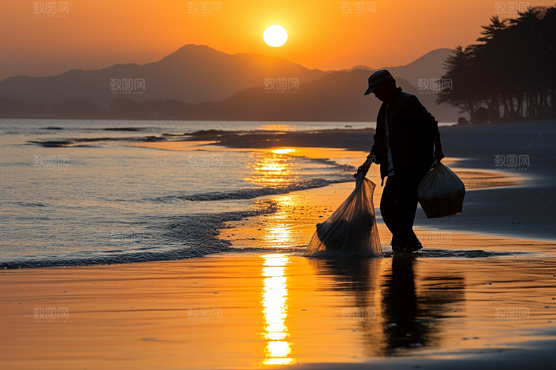 海边赶海滩涂捕捞摄影图