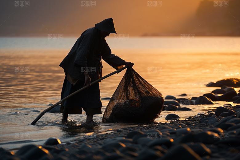 海边赶海礁石潮汐摄影图