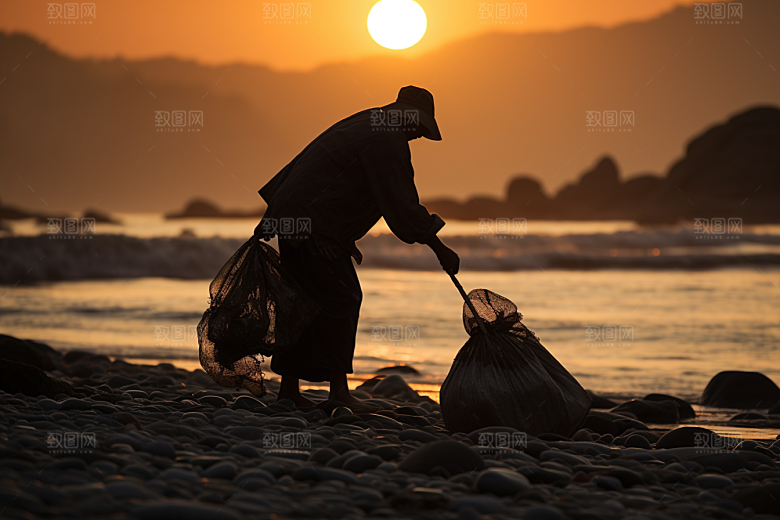 海边赶海黎明海滩摄影图