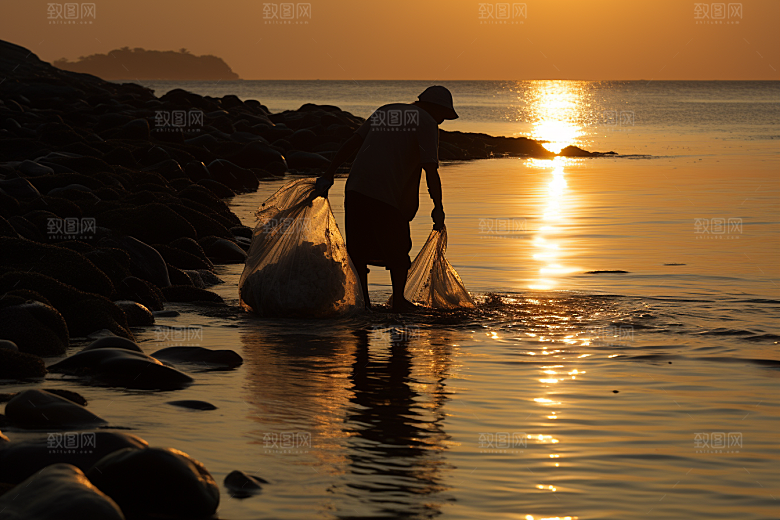 海边赶海渔获高清摄影图
