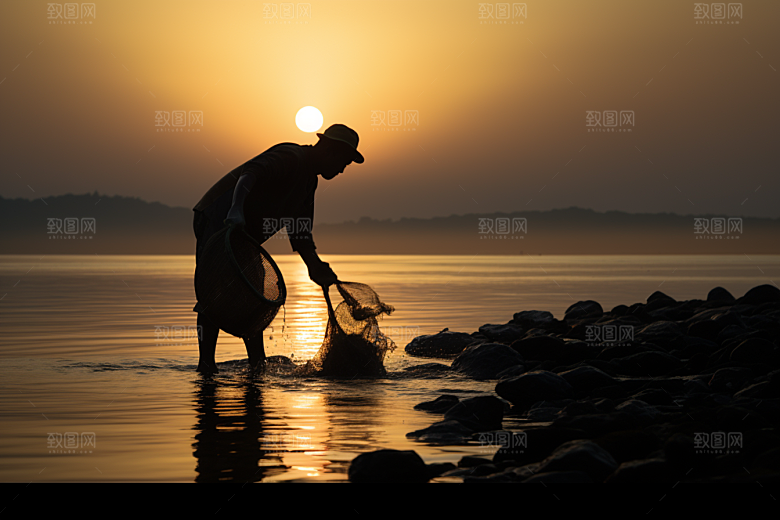 海边赶海高清清晨摄影图