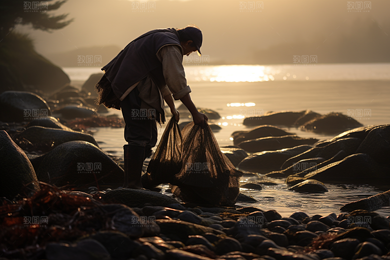 海边赶海海滩海货摄影图