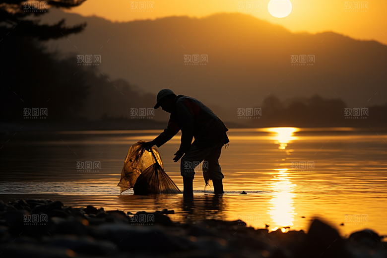 海边赶海滩涂黎明摄影图