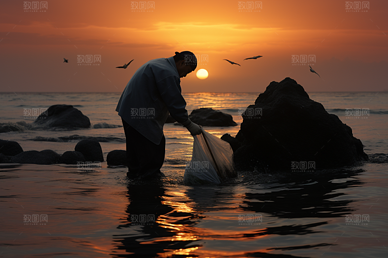 海边赶海落潮海货摄影图