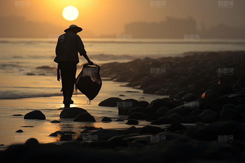 海边赶海滩涂海滩摄影图