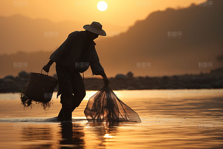 海边赶海落潮黎明摄影图