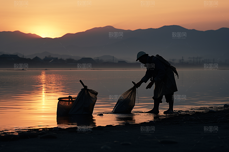 海边赶海捕捞海滩摄影图