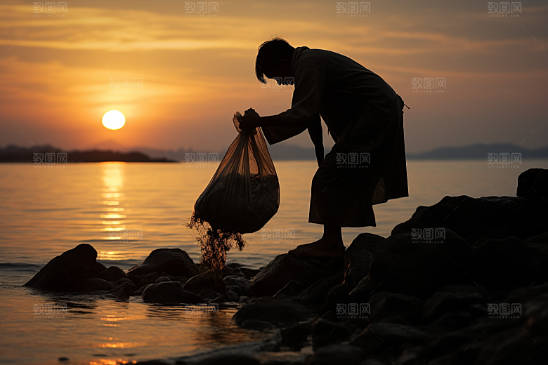 海边赶海高清清晨摄影图