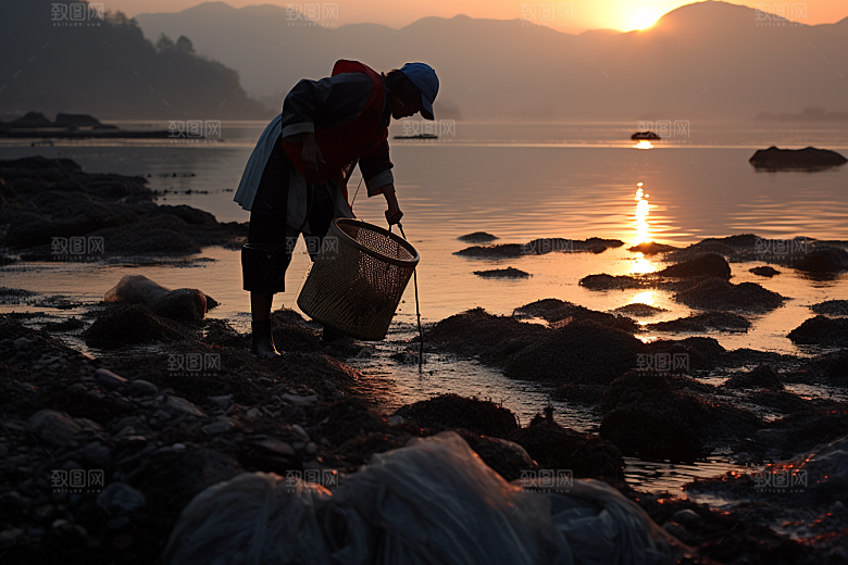 海边赶海礁石海滩摄影图