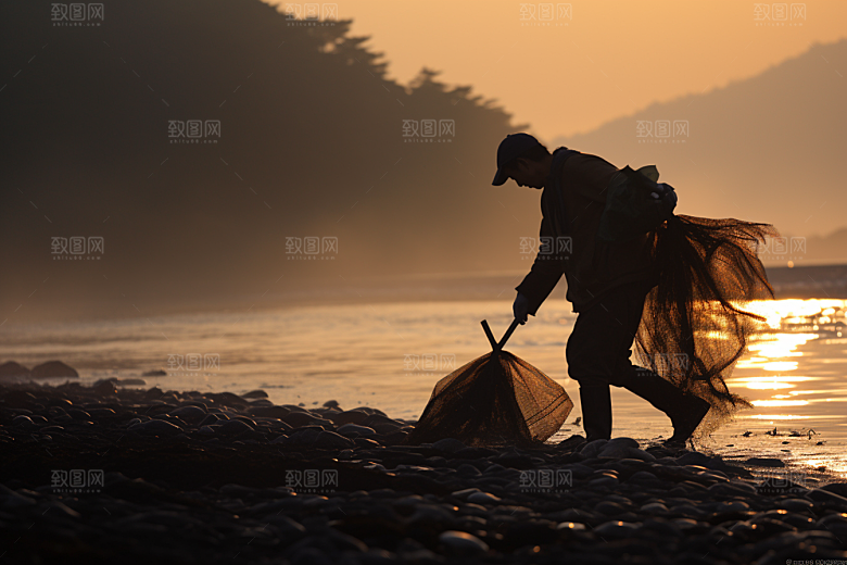 海边赶海海滩潮汐摄影图
