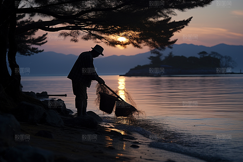 海边赶海落潮清晨摄影图