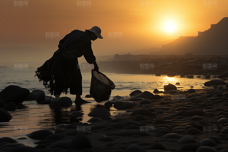 海边赶海落潮海滩摄影图