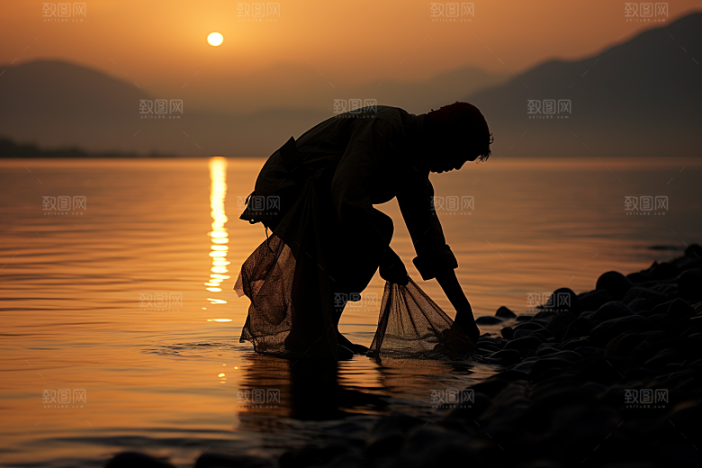 海边赶海捕捞海货摄影图