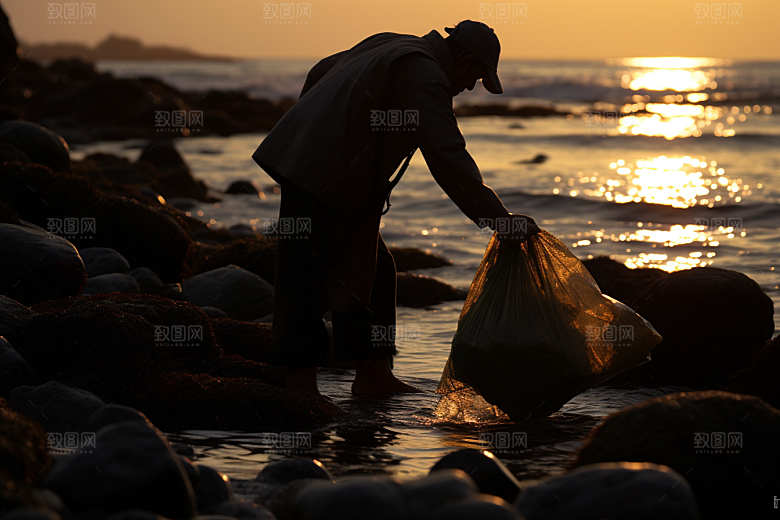 海边赶海清晨海滩摄影图