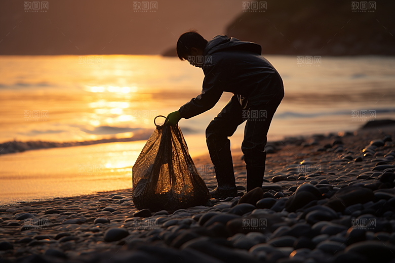海边赶海落潮黎明摄影图