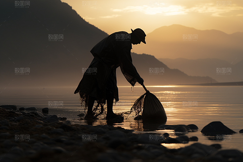 海边赶海落潮黎明摄影图