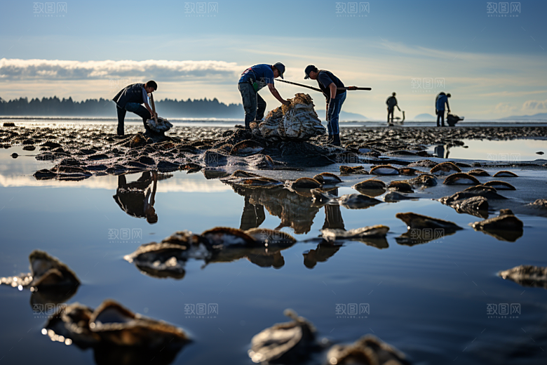 海边赶海落潮潮汐摄影图
