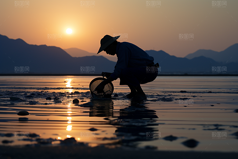 海边赶海海货落潮摄影图