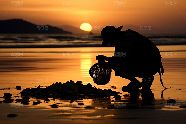 海边赶海滩涂落潮摄影图