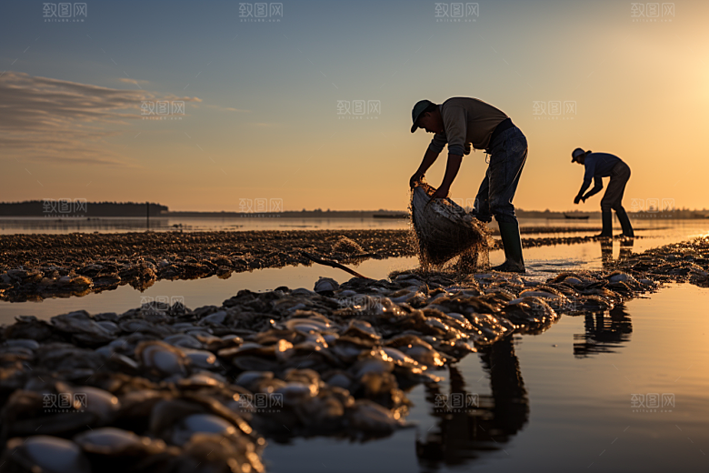 海边赶海海货黎明摄影图