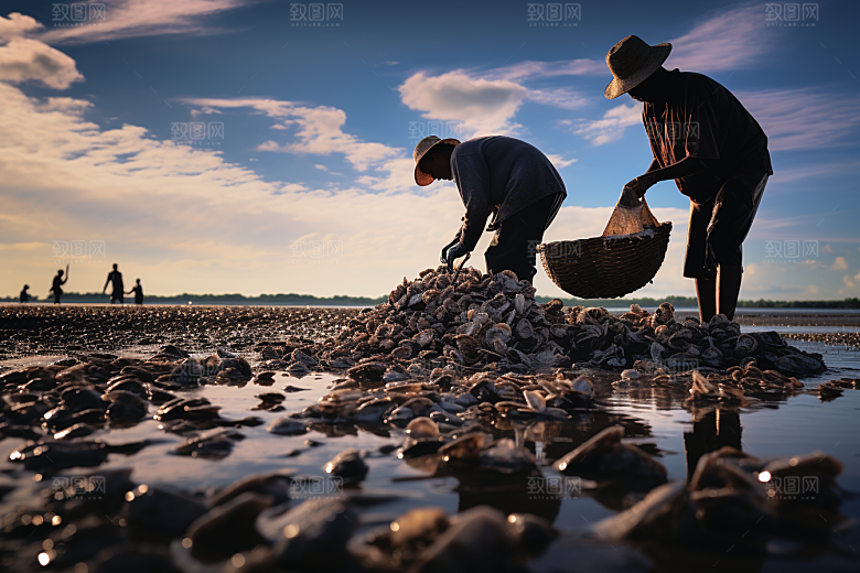 海边赶海渔获落潮摄影图