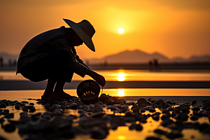海边赶海落潮海滩摄影图