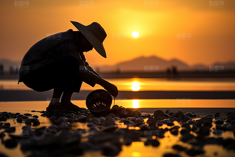 海边赶海落潮海滩摄影图
