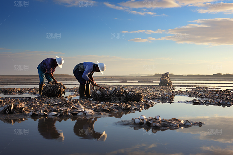 海边赶海高清潮汐摄影图