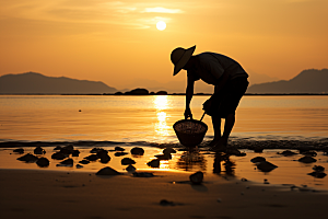 海边赶海滩涂潮汐摄影图