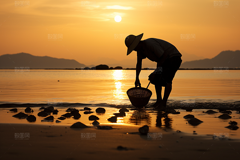 海边赶海滩涂潮汐摄影图