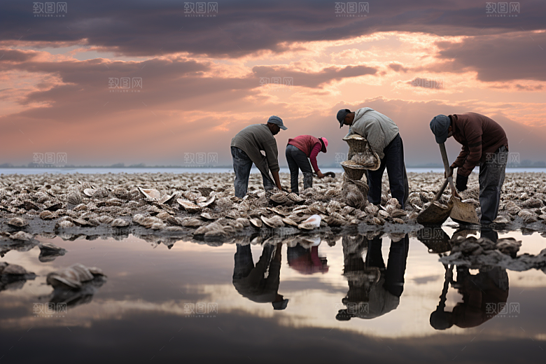 海边赶海海滩潮汐摄影图