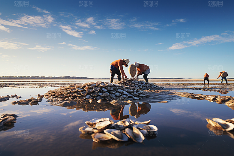 海边赶海礁石落潮摄影图