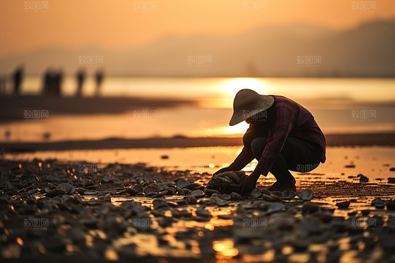 海边赶海高清捕捞摄影图