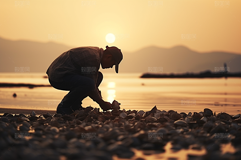 海边赶海清晨黎明摄影图
